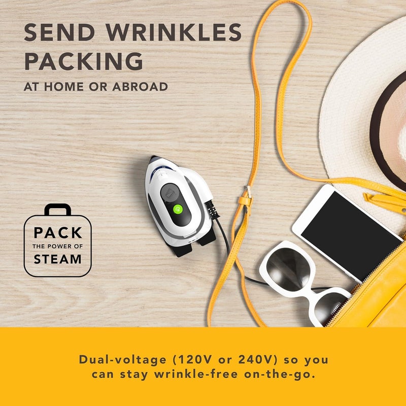 Steamfast مكواة بخار حرفية ذات جهد مزدوج مودال، قاعدة غير لاصقة تتعامل مع التجاعيد العنيدة، تحكم في درجة الحرارة، وقت تسخين سريع، محمولة، مناسبة للسفر، سهلة التنظيف، تخزين السلك، بيضاء - Image 4
